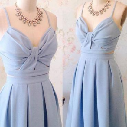 Cute Two Pieces Blue Short Prom Dress, Blue..