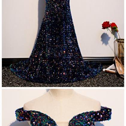 Charming Sequins Mermaid Long Formal Gown, Blue..