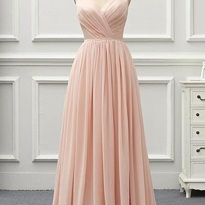 Beautiful Pink Chiffon Strps Long Prom Dress, Pink..