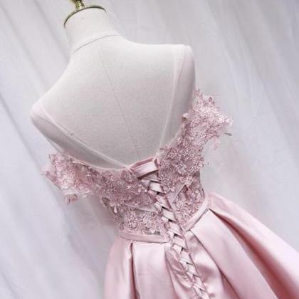 Lovely Pink Satin And Lace Party Dress, Pink..