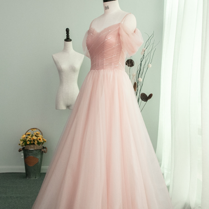 Beautiful Pink Tulle Long Off The Shoulder Party..