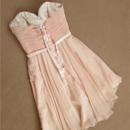 Light Pink Chiffon Short Bridesmaid Dress, Elegant..