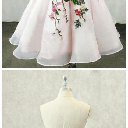 Light Pink Organza Floral Sweetheart Party Dress,..