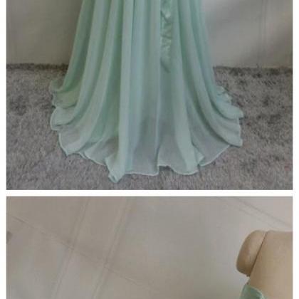 Beautiful Mint Green Chiffon Simple Prom Dress ,..