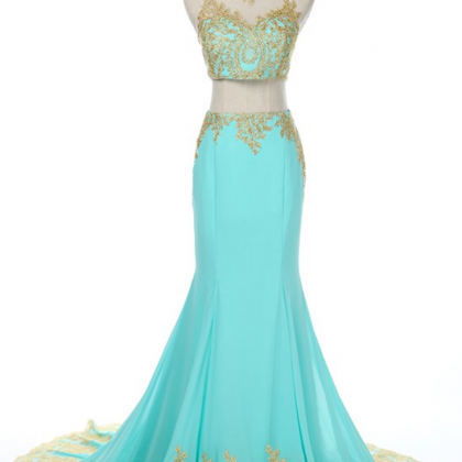 Lace Applique Two-piece Mermaid Ball Gown Floor..