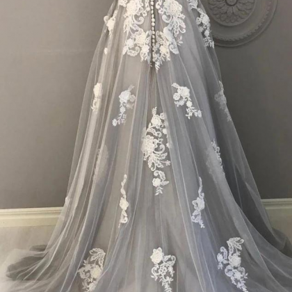 Spaghetti Straps Sweep Train Detachable Prom Dresses with Appliques, PD0649 main image 1