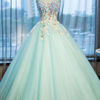 Green Round Neck Long Prom Gown, Green Evening..
