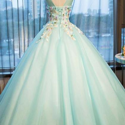 Green Round Neck Long Prom Gown, Green Evening..