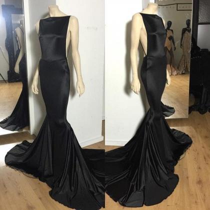 Prom Dresses,sexy Long Open-back Black Mermaid..
