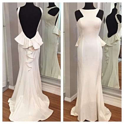 Real Image Prom Dress Mermaid White Crew Backless..