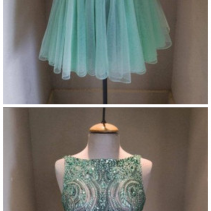 Green Tulle Homecoming Dresses, Rhinestone Prom..