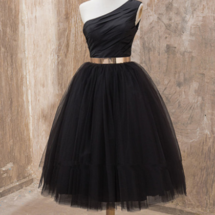 One Shoulder Homecoming Dress,simple Black Prom..