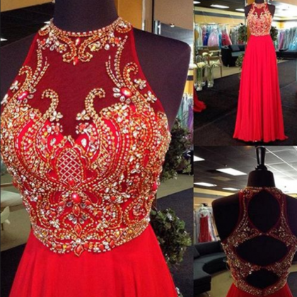 Red Prom Dresses, See Through Prom Dress, Chiffon..
