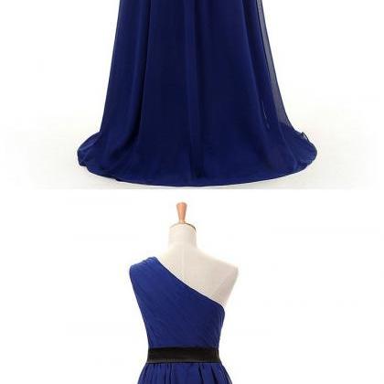One Shoulder Prom Dress,royal Blue Chiffon Prom..
