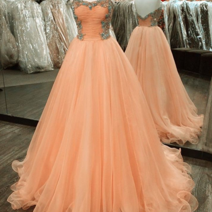 Peach Prom Dresses,ball Gowns Prom Dresses,tulle..