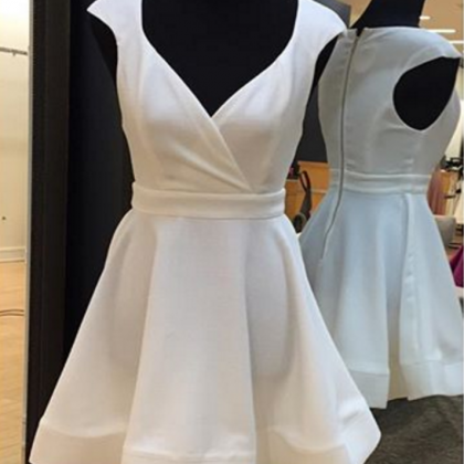 White Homecoming Dresses, Empire Hem Above Knee V..