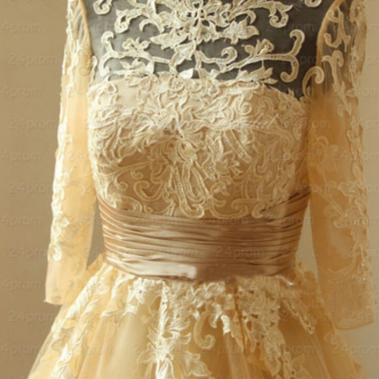 Lace Prom Dress, Champagne Prom Dresses, Vintage..