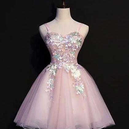 Sweetheart Neck Pink Tulle Short Prom Dress,..