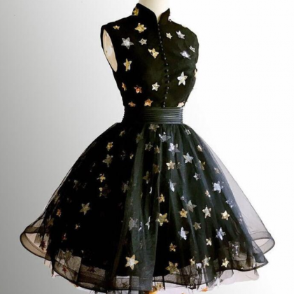 A-line Cute Black Prom Dress, Short Prom Dress,..
