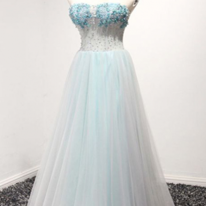 Sweetheart Baby Blue Tulle Long A-line Prom Dress,..