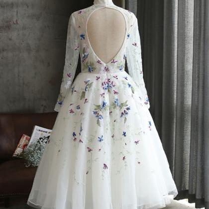 White Flower Lace Long Mid Length Party Dress,..