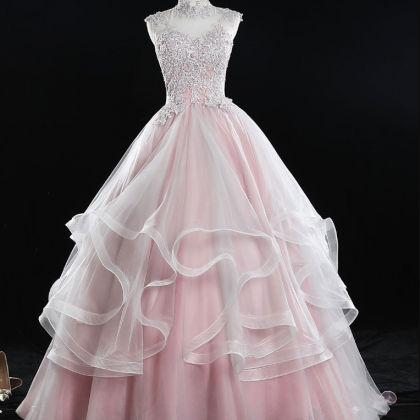 Tulle Lace Long Sweet 16 Dress Tulle Lace Pink..