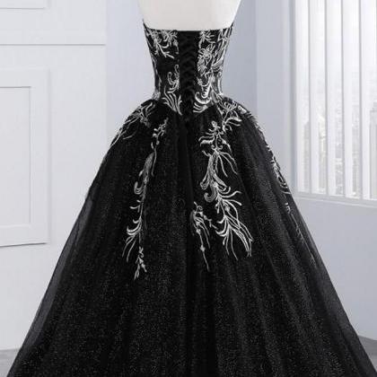 Ball Gown Strapless Appliques Sequin Prom Dresses..