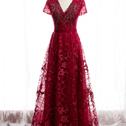 Silver V Neck Beading Tulle Prom Dress
