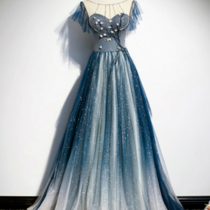 Elegant A-Line Beaded Prom Dresses, Charming Tulle Floor-Length Backless Prom Dresses, KX510 main image 0