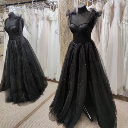 Black Tulle Dress, Sleeveless Evening Dress, Black..