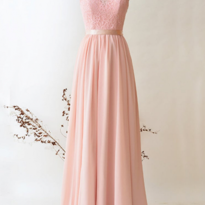 Bridesmaid Dress Chiffon Long Prom Dress, Top Lace..