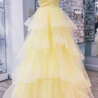 Sweetheart Tulle Long Prom Dress With Layered..