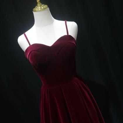 Prom Dress Burgundy Velvet Party Dresses Zipper..