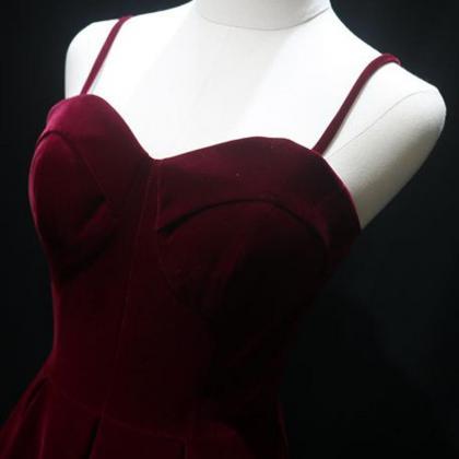 Prom Dress Burgundy Velvet Party Dresses Zipper..