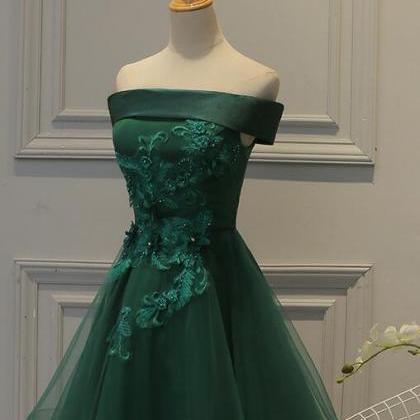 Lovely Off Shoulder Green Short Satin Party Dress..