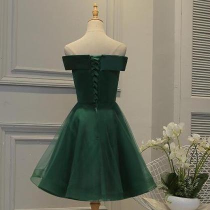 Lovely Off Shoulder Green Short Satin Party Dress..