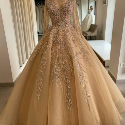 Arabic Aso Ebi Gold Luxurious Sexy Evening Dresses..