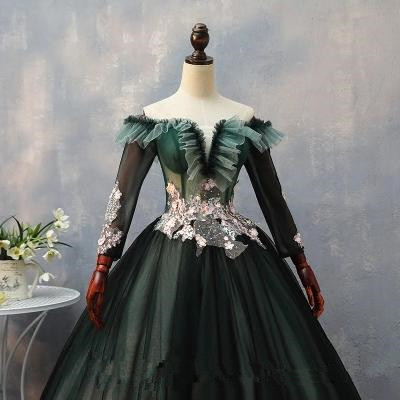 Sexy Bateau Long Sleeve Appliques Ball Gown..