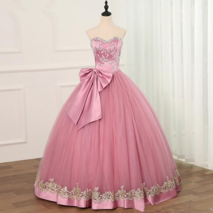 Princess Pink Crystal Appliques Ball Gown..