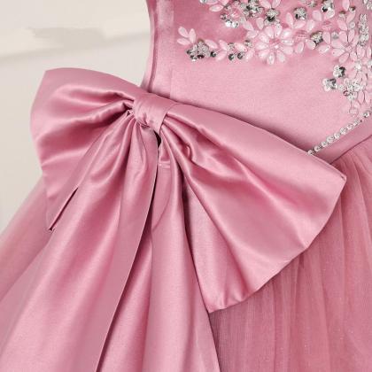Princess Pink Crystal Appliques Ball Gown..