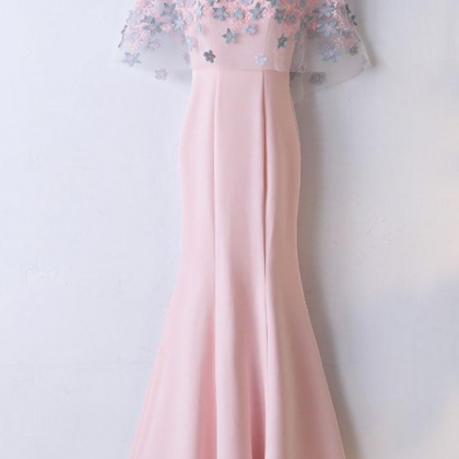 Elegent Pink Prom Dress, Tulle Prom Dress, Long..