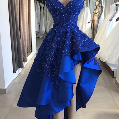 Royal Blue High Low Prom Cocktail Dresses Real..