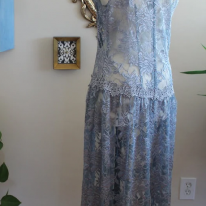 Reconstructed / Vintage / Smokey Blue Lace Dress /..