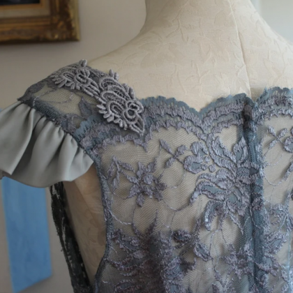 Reconstructed / Vintage / Smokey Blue Lace Dress /..