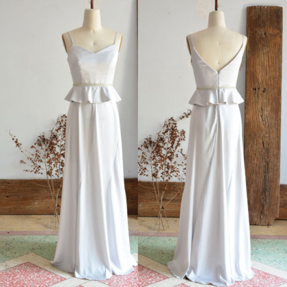 Silver Long Bridesmaid Dress With B..