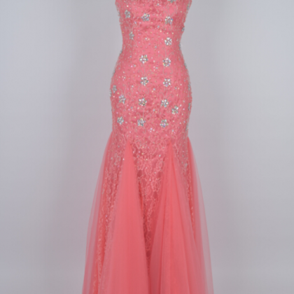 Brideamaid Dress Pink Lace Mermaid Prom Dress Long..