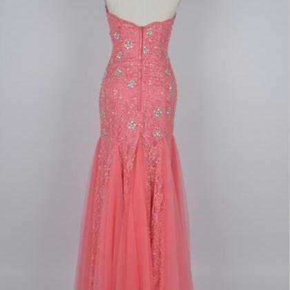Brideamaid Dress Pink Lace Mermaid Prom Dress Long..