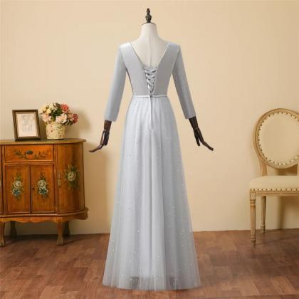 Prom Dresses Long Sleeves Wedding Dress V-neck..