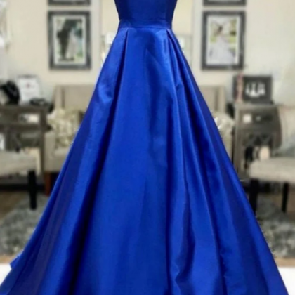 Prom Dresses Simple A Line Royal Blue Satin Long..
