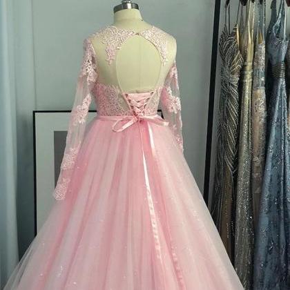 Prom Dresses Ball Gown Long Sleeves Tulle Lace..